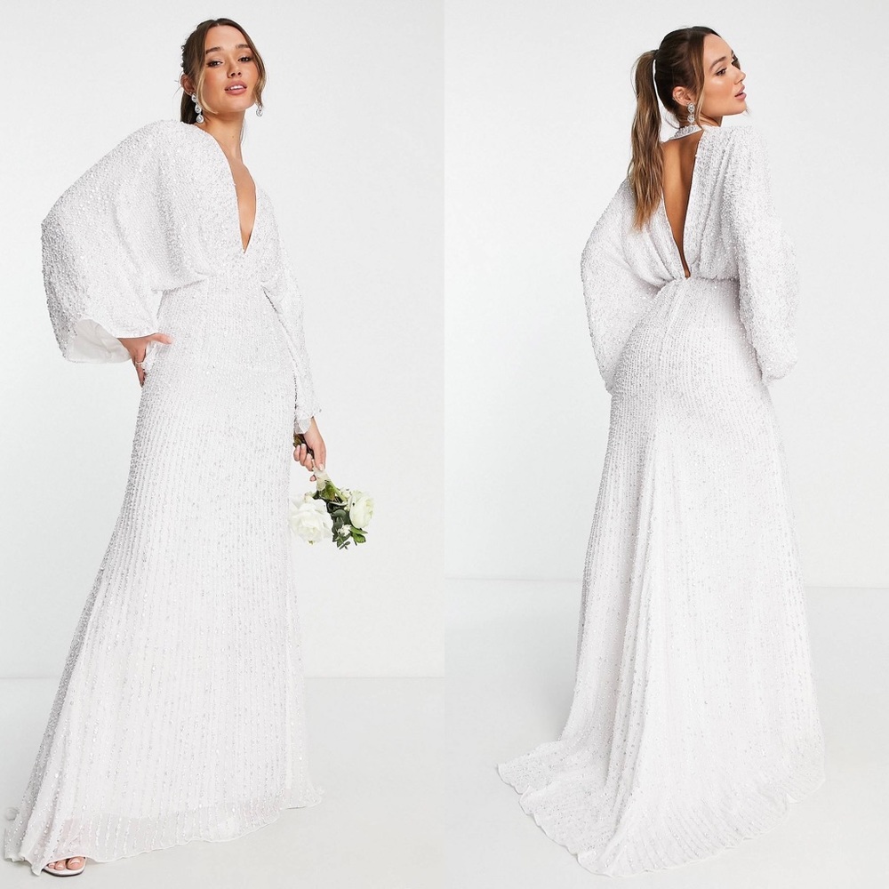 ASOS Edition Sequin Kimono Wedding Dress - size 8